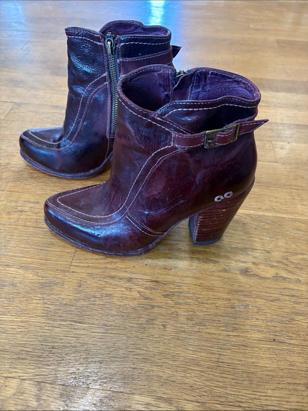Bed Stu Burgundy Leather Ankle Heeled Boots